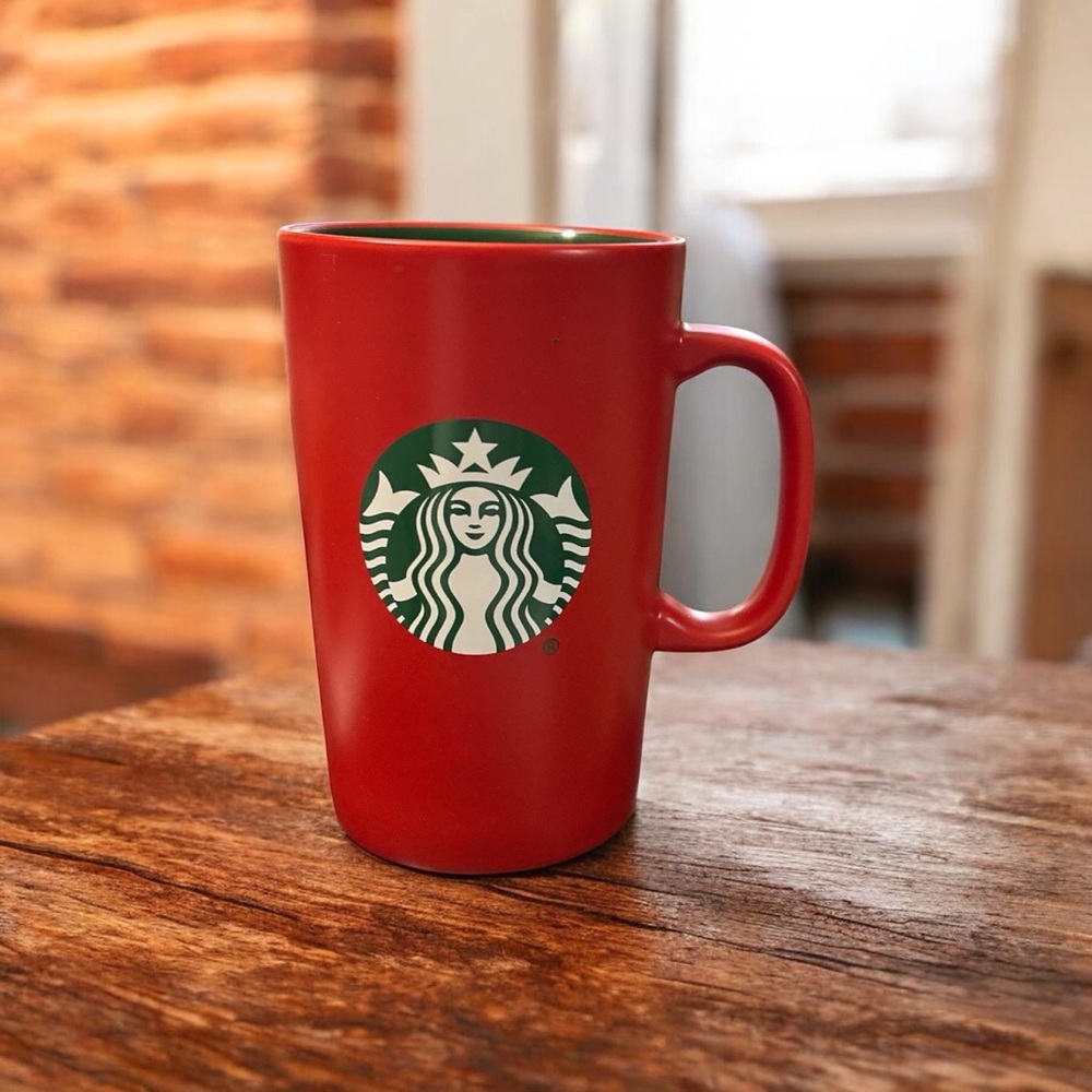 Starbucks & Nestles Red Mug with Green Inside 15 oz Mug 2024